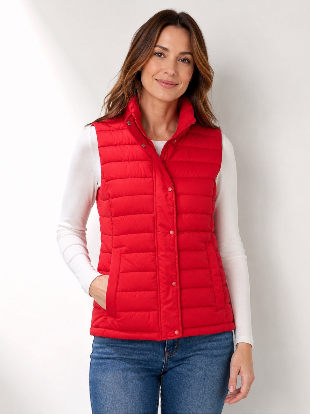 Gap Women’s XL Red Quilted Puffer Vest Full Zip Snap Front Lightweight